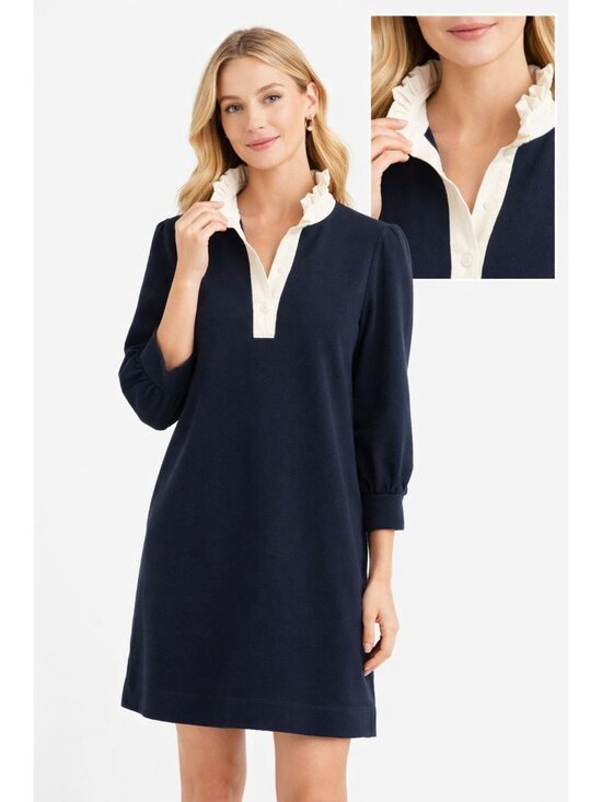 Pomander Place Dresses & Skirts - Tuckernuck Pomander Place Navy French Terry Dress size Large Preppy Ruffled
